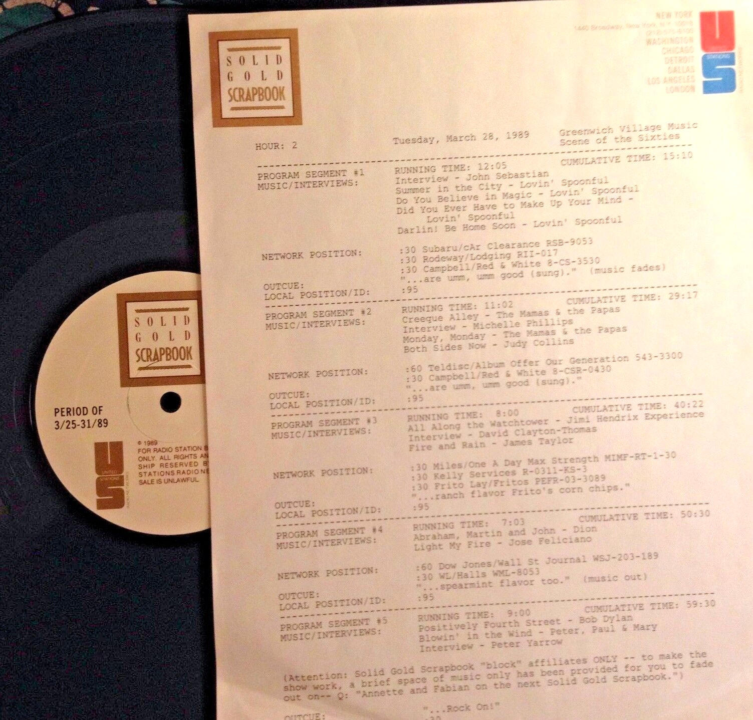 3/28/89 SOLID GOLD SCRAPBOOK SALUTES 60s GREENWICH VILLAGE, 13 HITS/4 INTERVIEWS