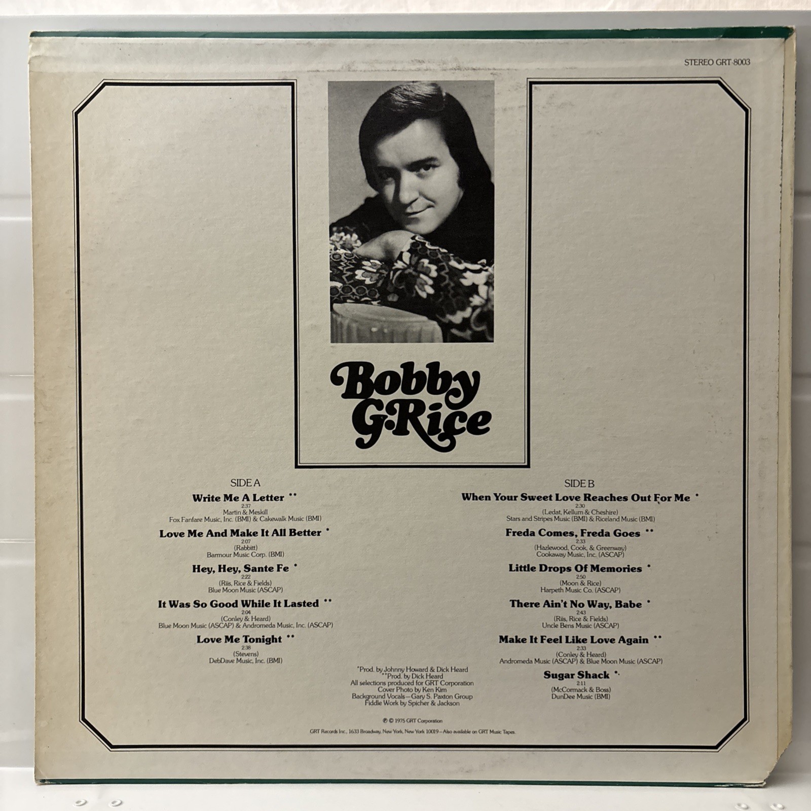 Bobby G. Rice – Write Me A Letter – 1975 Vinyl LP – EX/VG