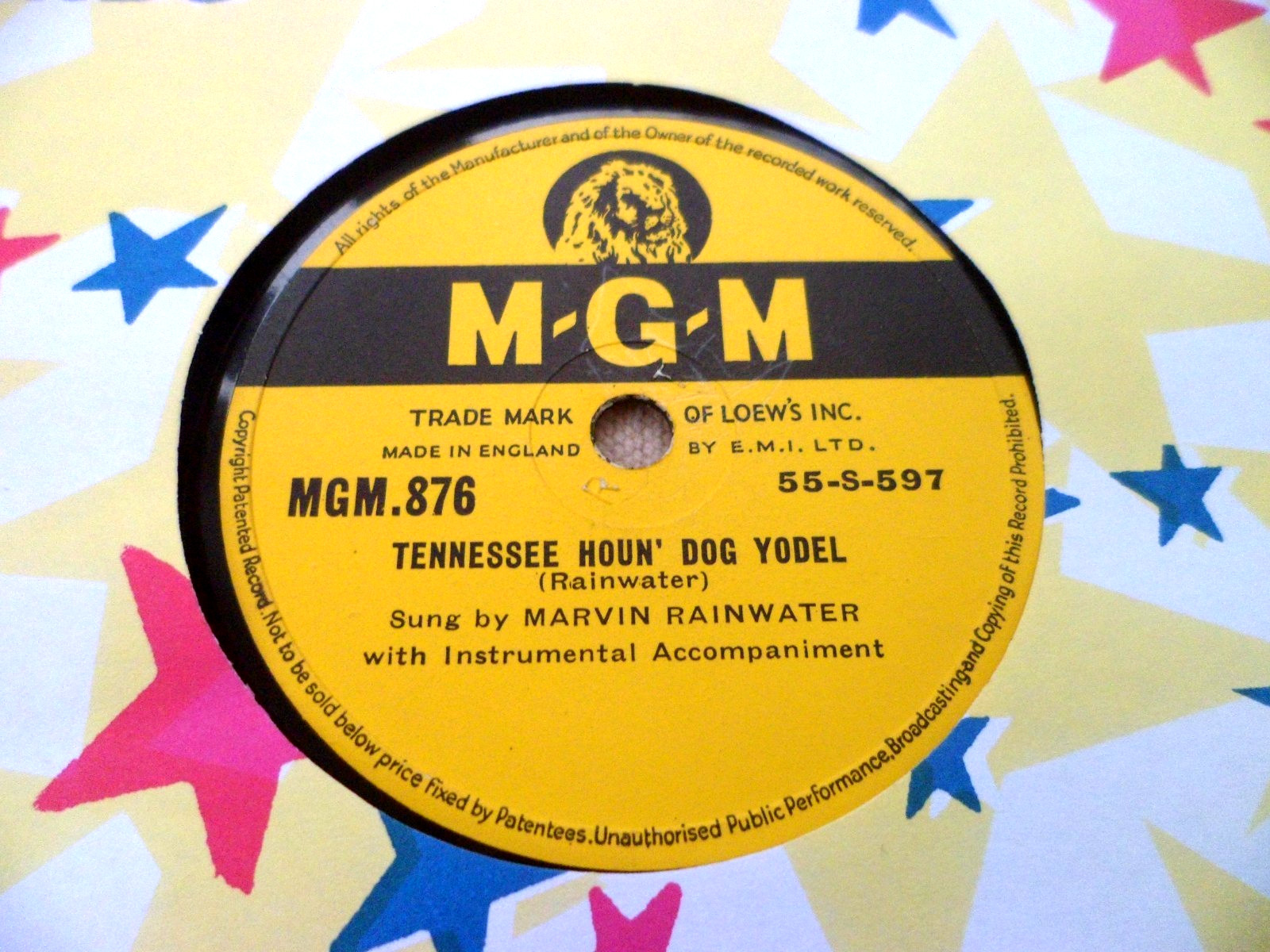 MARVIN RAINWATER: TENNESSEE HOUN’ DOG YODEL 1956 MGM 78RPM RARE EX SUPERB