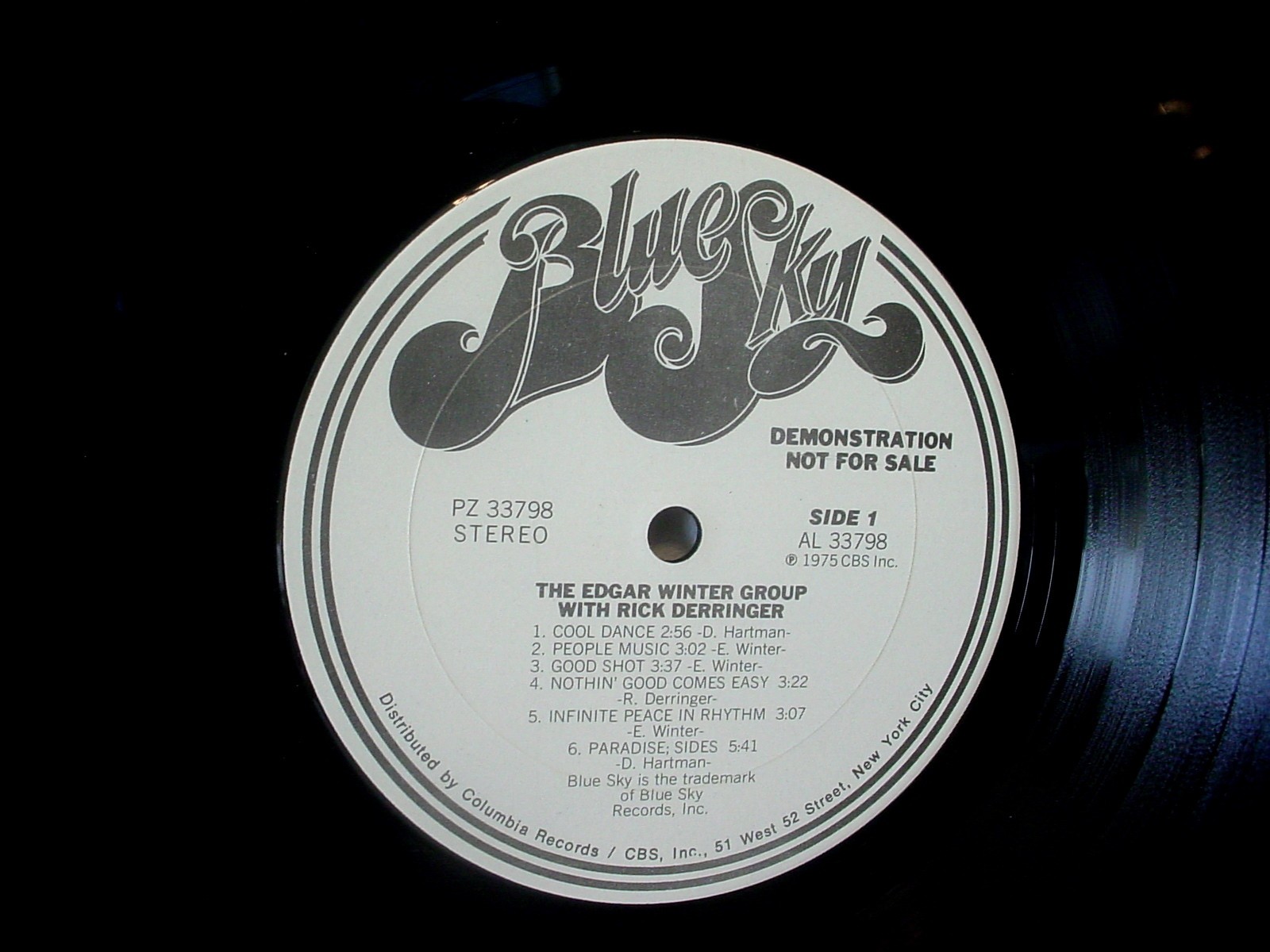 EDGAR WINTER GROUP With Rick Derringer WHITE LABEL PROMO 1975 BLUE SKY PZ 33798