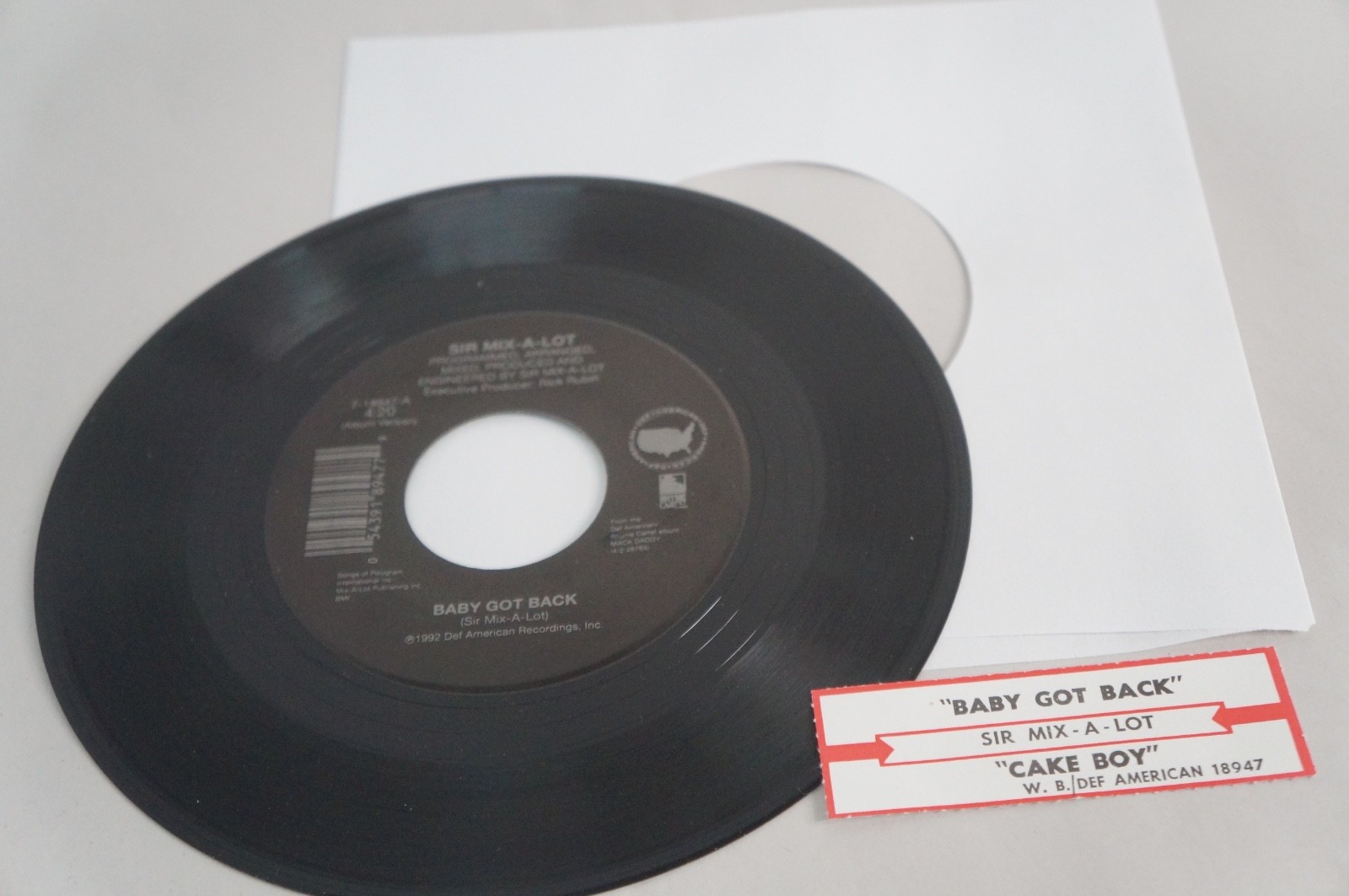 Sir Mix A Lot Baby got Back/ Cake Boy DEF AMERICAN 45 RAP 1992 Original 7″ EX