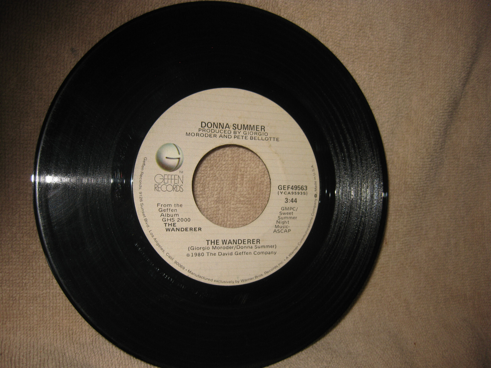 Donna Summer – The Wanderer / Stop Me (1980) Geffen Records GEF49563 very good