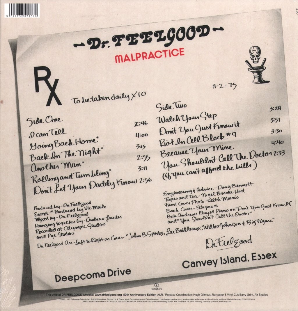 Dr. Feelgood Malpractice LP vinyl Europe Rhino 2024 50th Anniversary Remaster