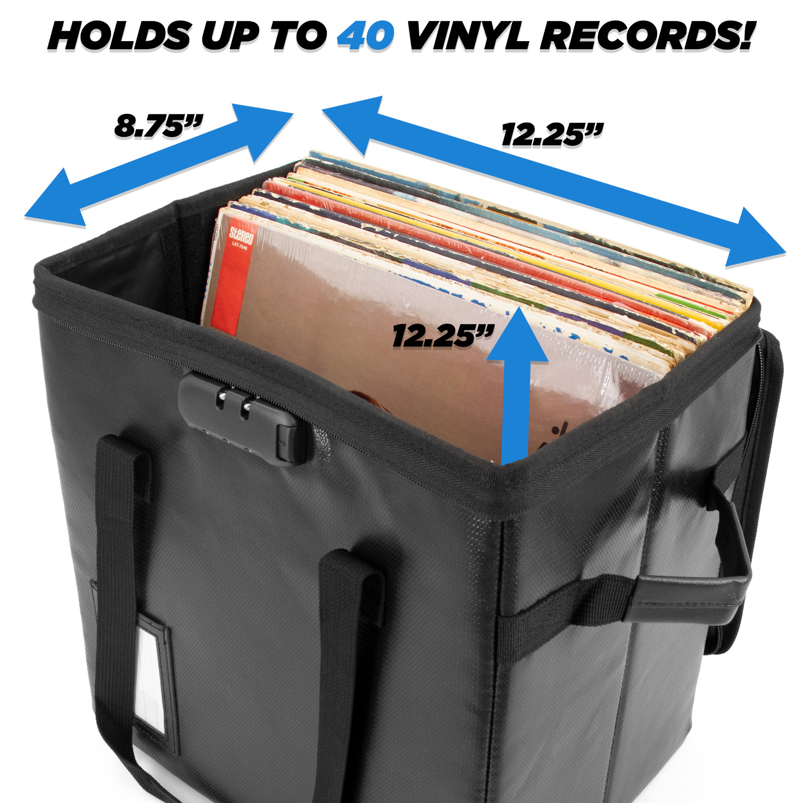 CM Vinyl Record Case Fits 40 Records – Vinyl Storage Case with Lock and Divider