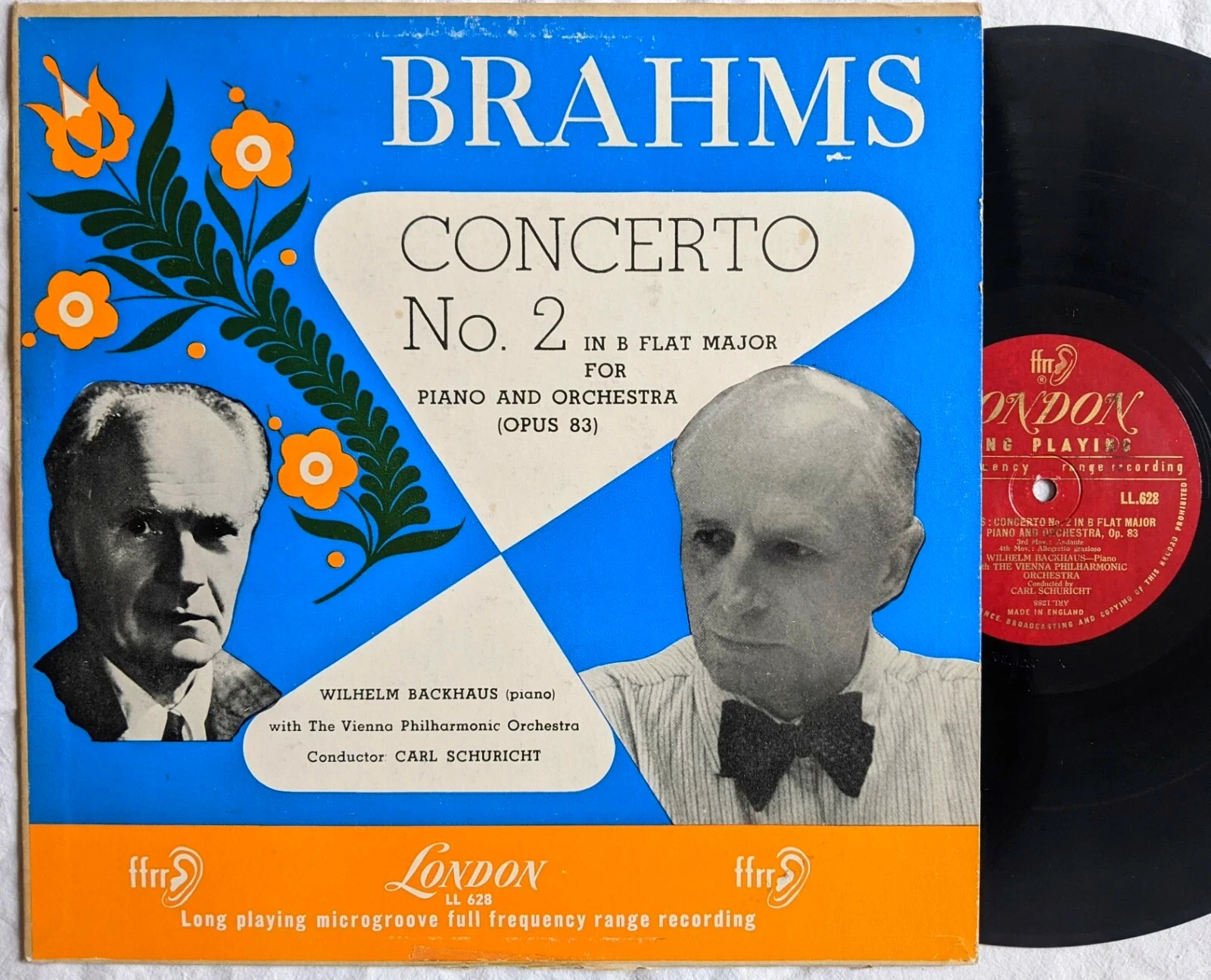 London LL 628 Brahms CONCERTO NO. 2 Schuricht WILHELM BACKHAUS gold text 1952 lp
