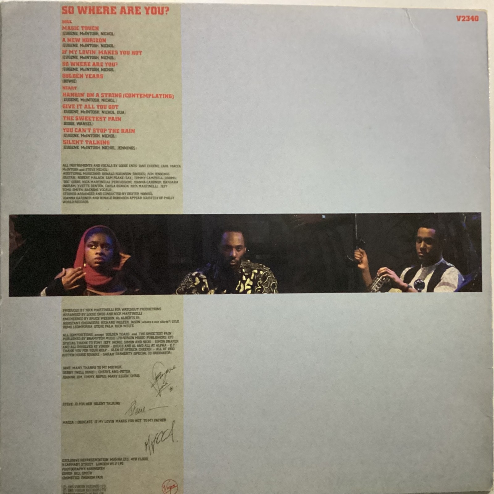 LOOSE ENDS LP RECORD ‘SO WHERE ARE YOU?’ (VIRGIN)