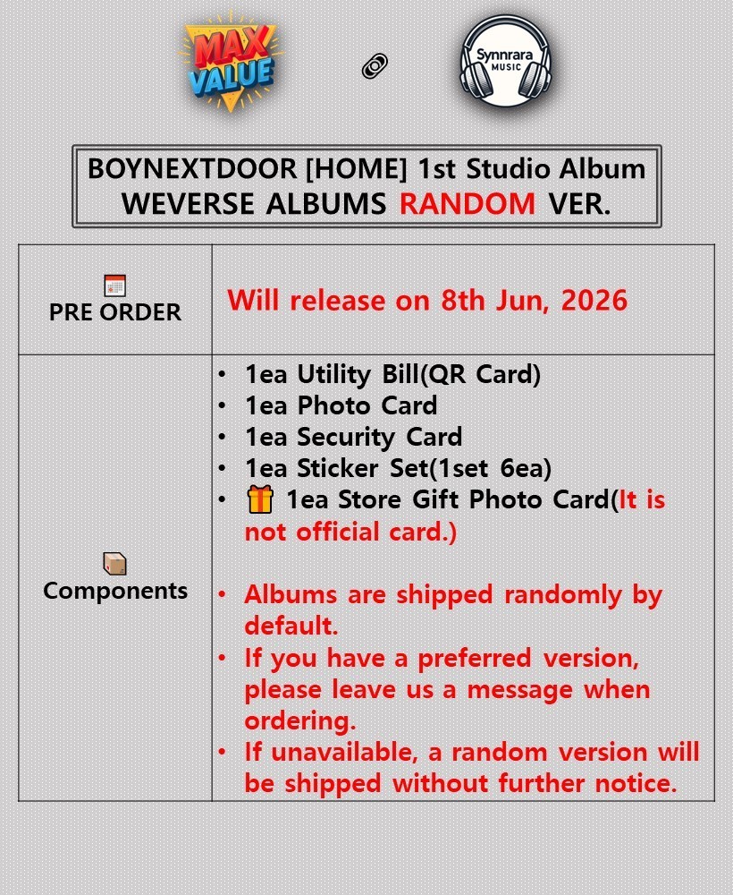 BOYNEXTDOOR HOME 1st Studio Album WEVERSE RANDOM Ver/QR+PhotoCard+6 Sticker+GIFT