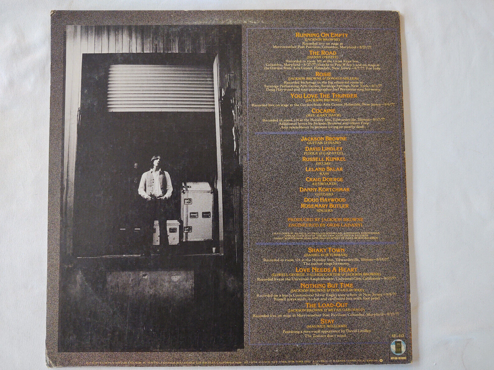 Jackson Browne – Running On Empty LP 1977 Orig edition Asylum 6E-113 VG+/VG+