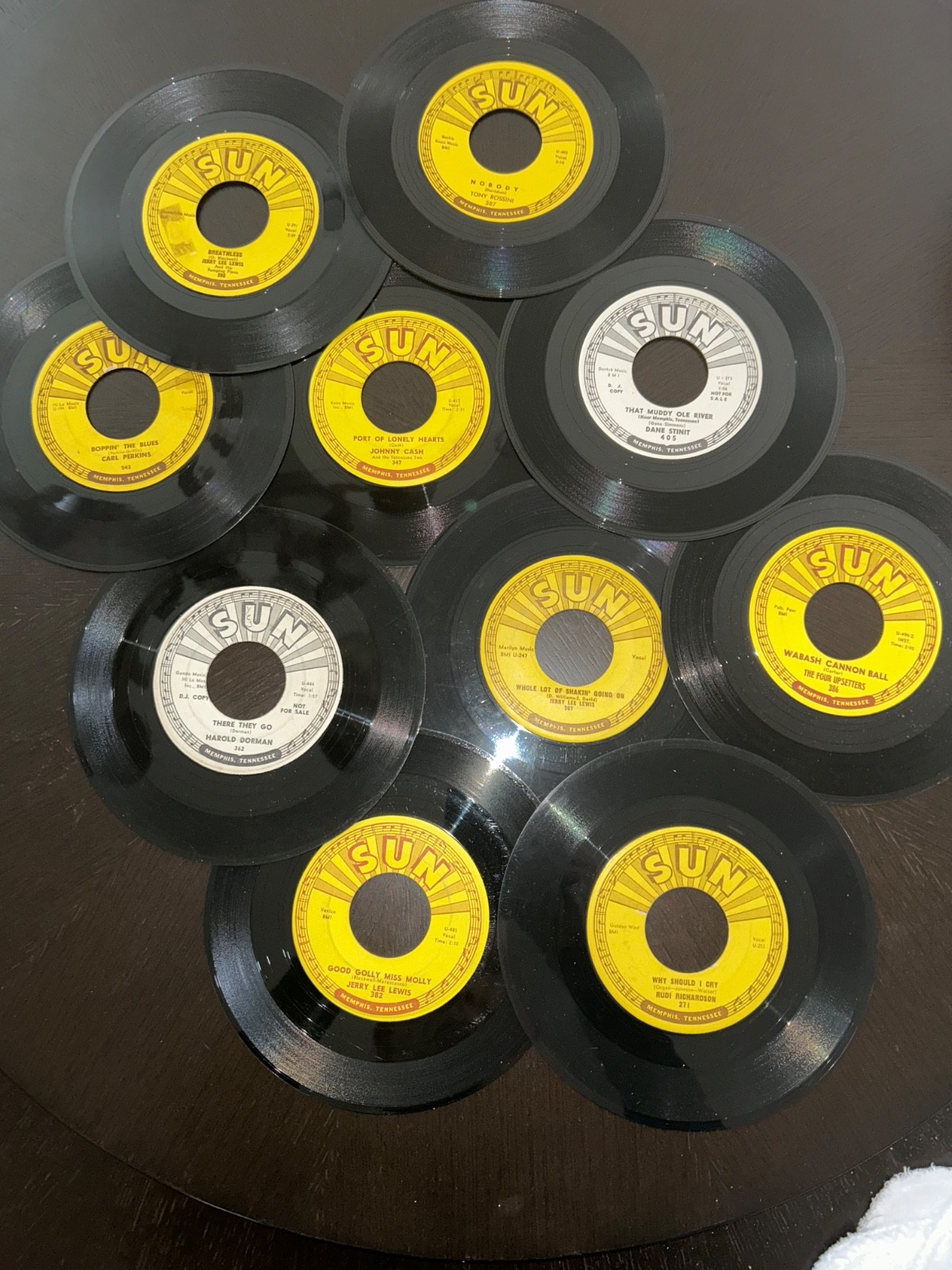 45 RPM ROCKABILLY LOT OF ( 10 ) RECORDS ON THE SUN LABLE FREE 🚐