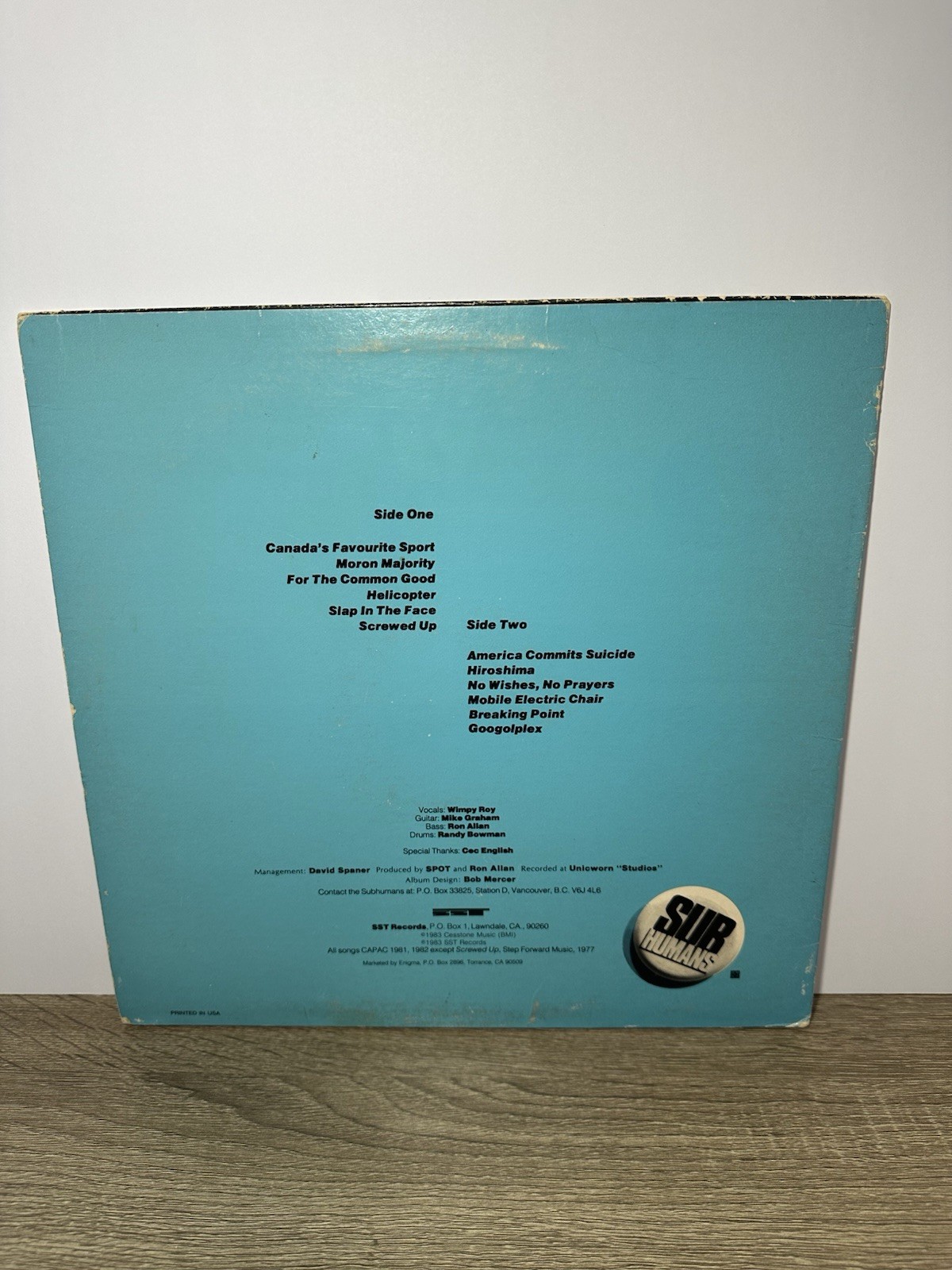 Subhumans Canada No Wishes No Prayers LP 1983 US 1st SST 018 Dead Wax Etched