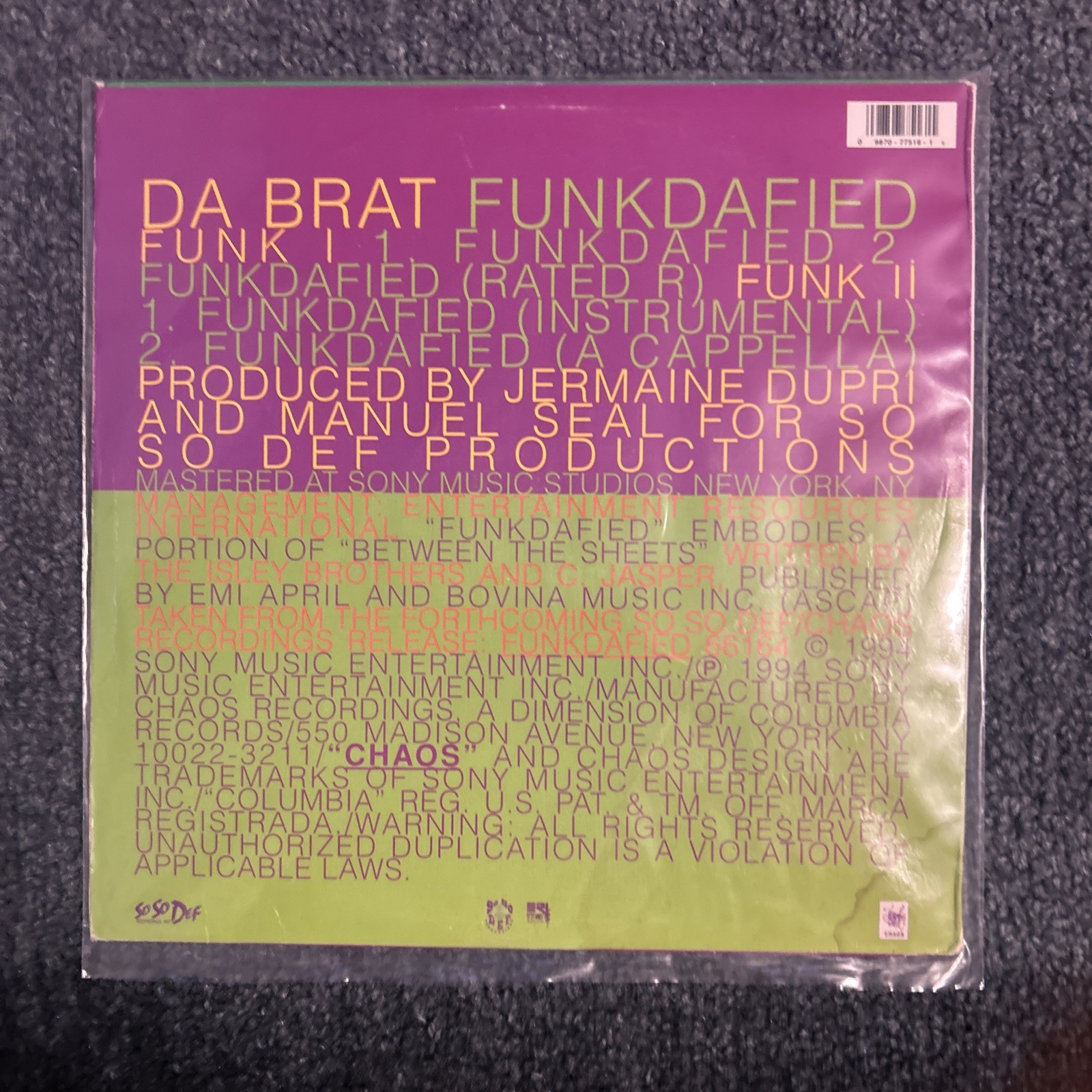 Da Brat Fundafied Vinyl 12” Single VG /G