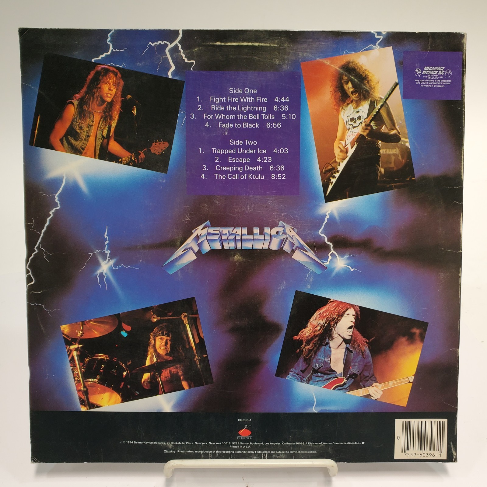 Metallica Ride The Lightning Vinyl LP w/Original Inner Sleeve Elektra 60396-1 VG