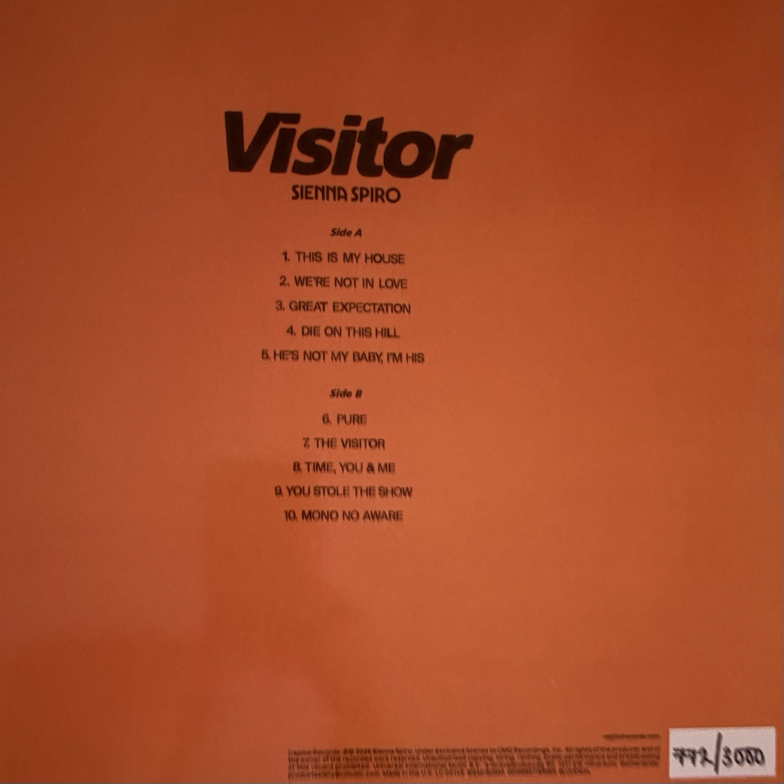 Sienna Spiro Visitor. Blood Records Exclusive Vinyl #772/3000. New. In hand RARE