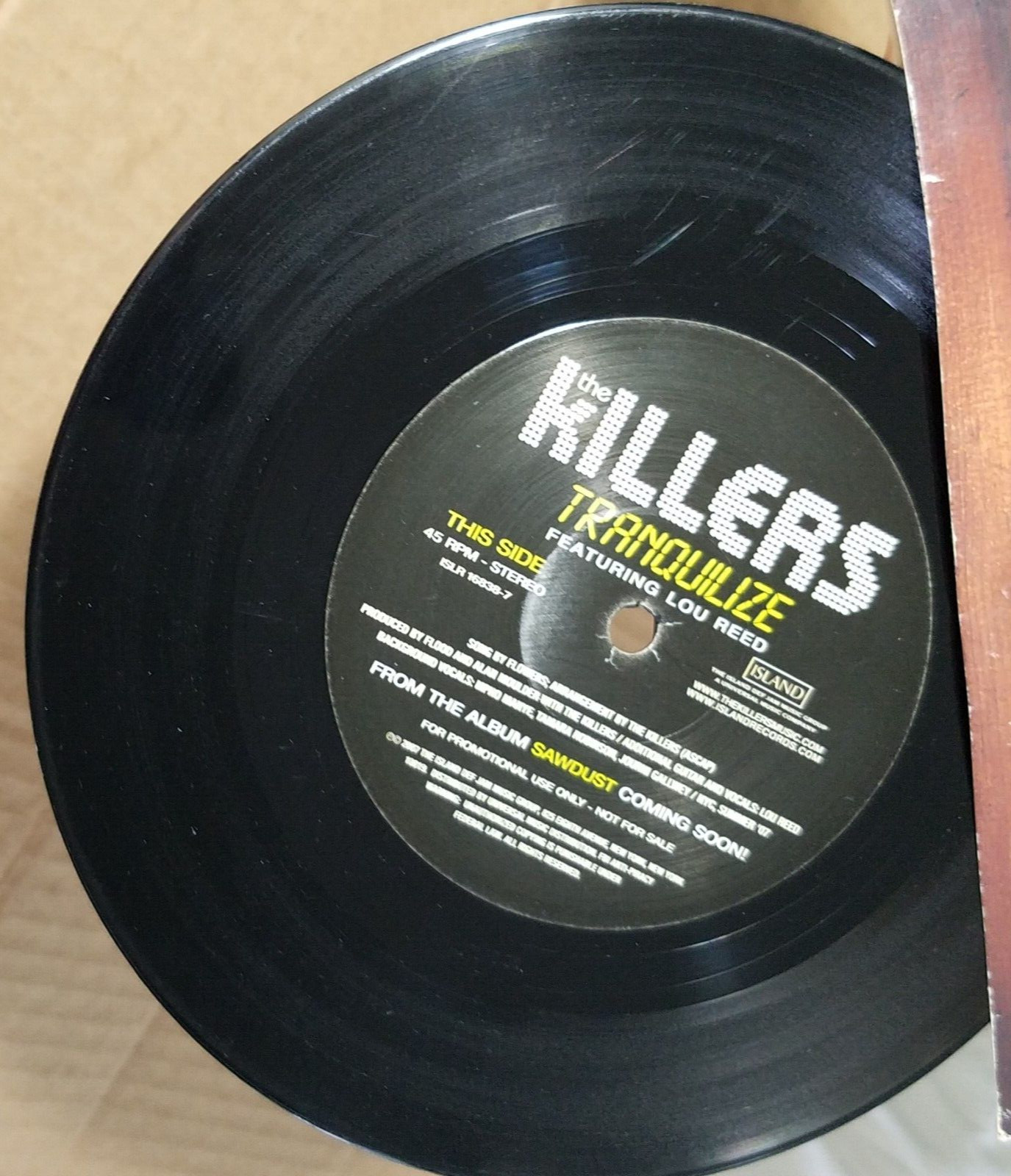 THE KILLERS Feat. Lou Reed “Tranquilize / Shadowplay” 2007 Vinyl 7″ PROMO VG+!