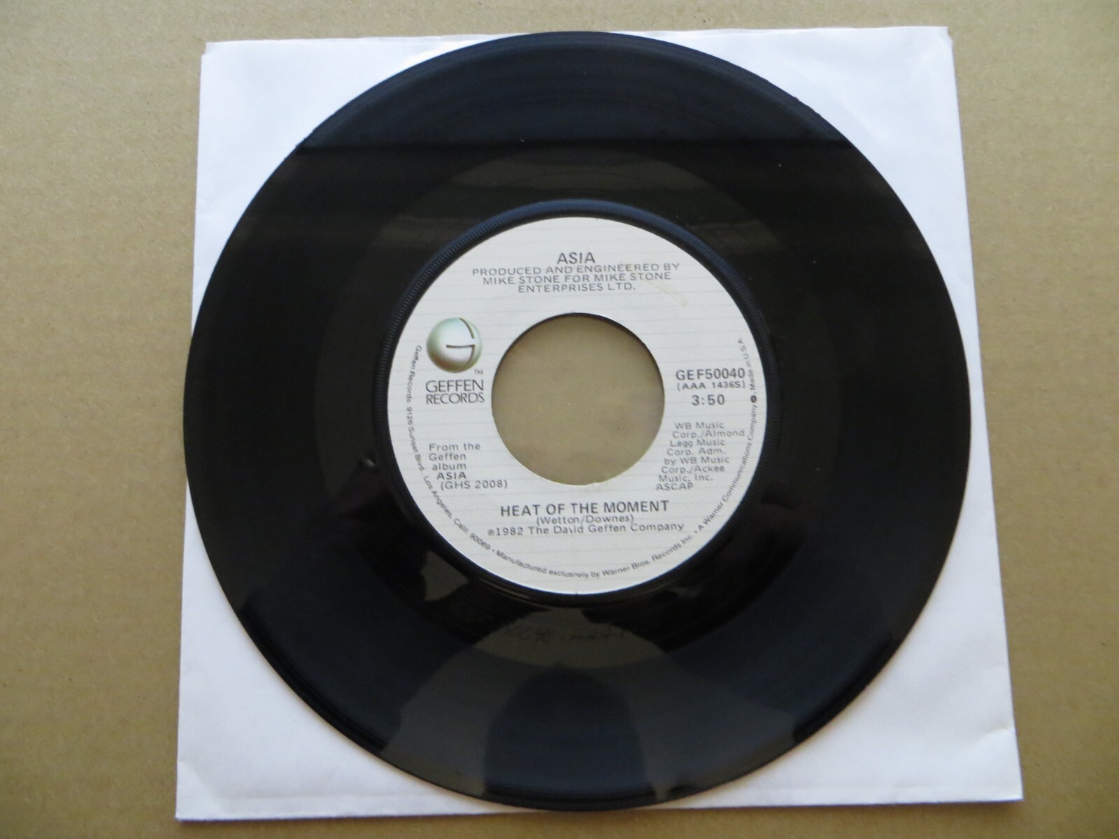 Asia – Heat Of The Moment / Ride Easy – 1982 Geffen Records GEF 50040 7″ Single