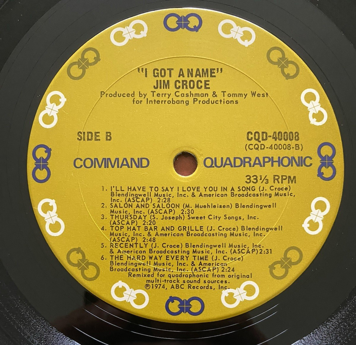JIM CROCE- I GOT A NAME 1974 QUADRAPHONIC CLASSIC ROCK POP VG+/EX
