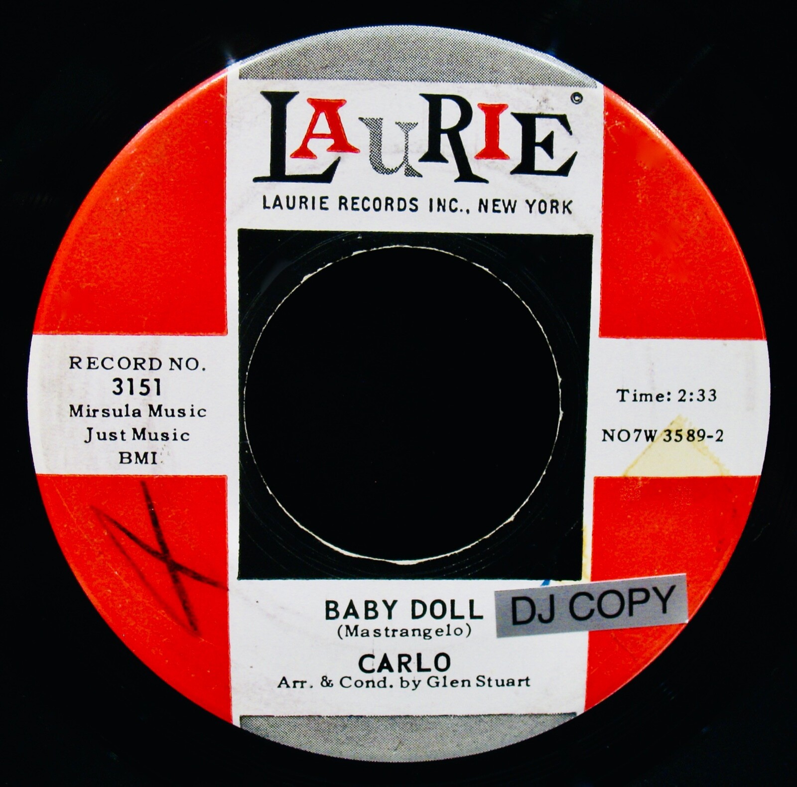 CARLO~Baby Doll+Write Me A Letter~DJ 45~LAURIE #3151~Dion+The Belmonts~Tremonts
