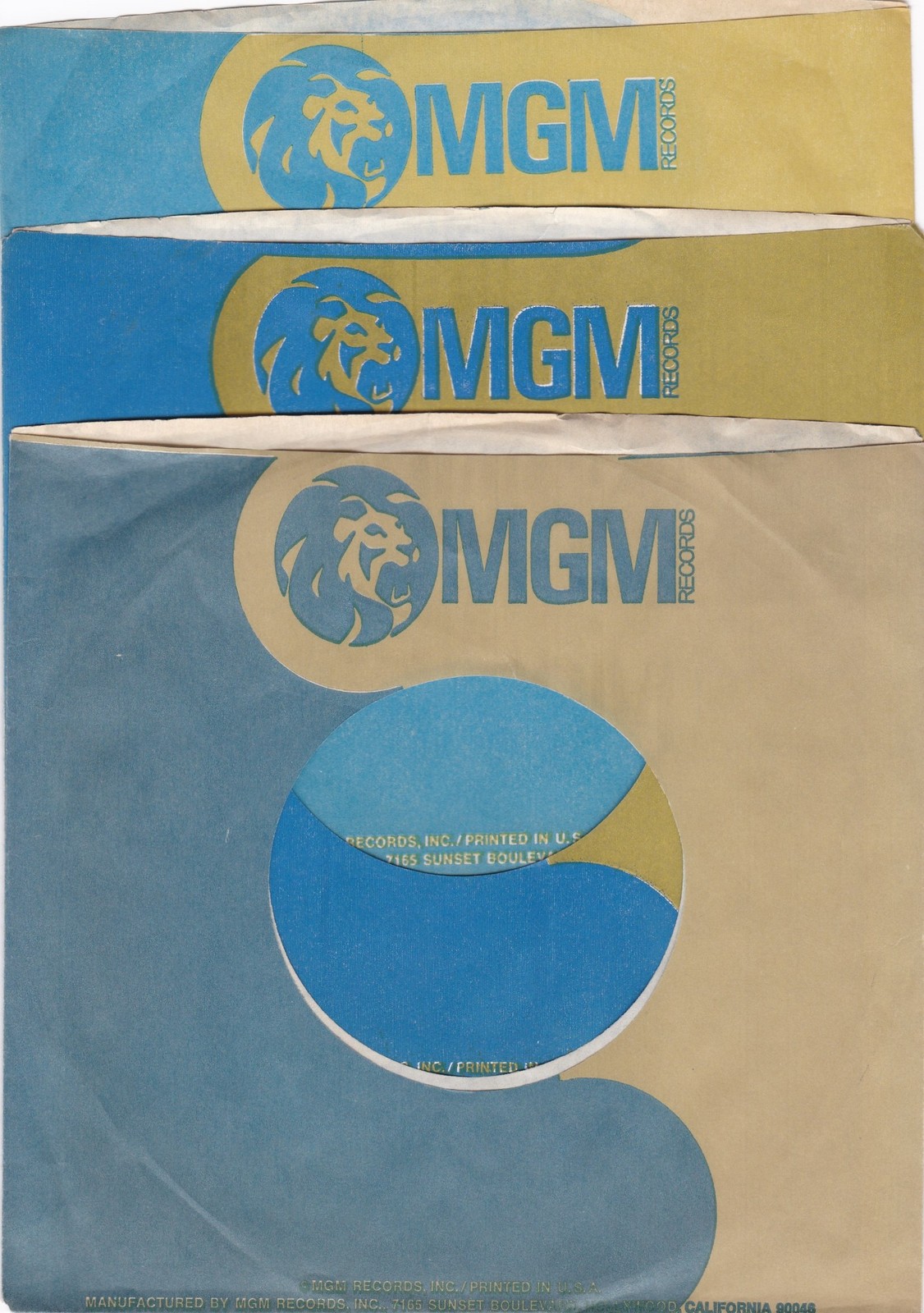 Mixed Lot of 3 MGM BLUE/TAN ROUND LION 7″ 45 RPM Original Record Company Sleeves