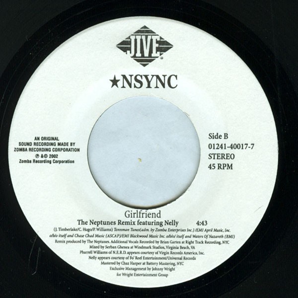 *NSYNC Feat. Nelly – Girlfriend (The Neptunes Remix) (7″) (Very Good Plus (VG+))