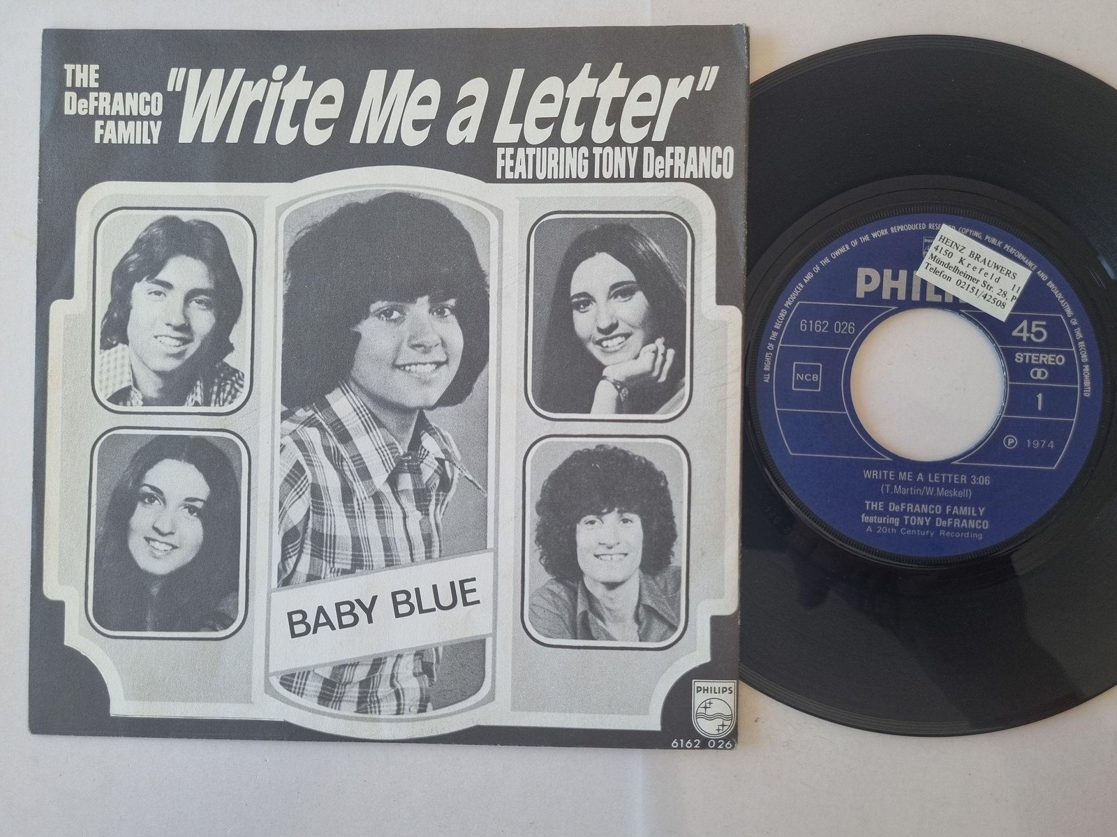 The Defranco Family Featuring Tony Defranco – Write Me a Letter 7” Vinyl