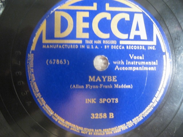 INK SPOTS “WHISPERING GRASS” / Maybe DECCA 10″ 1940 VG+ With Sleeve