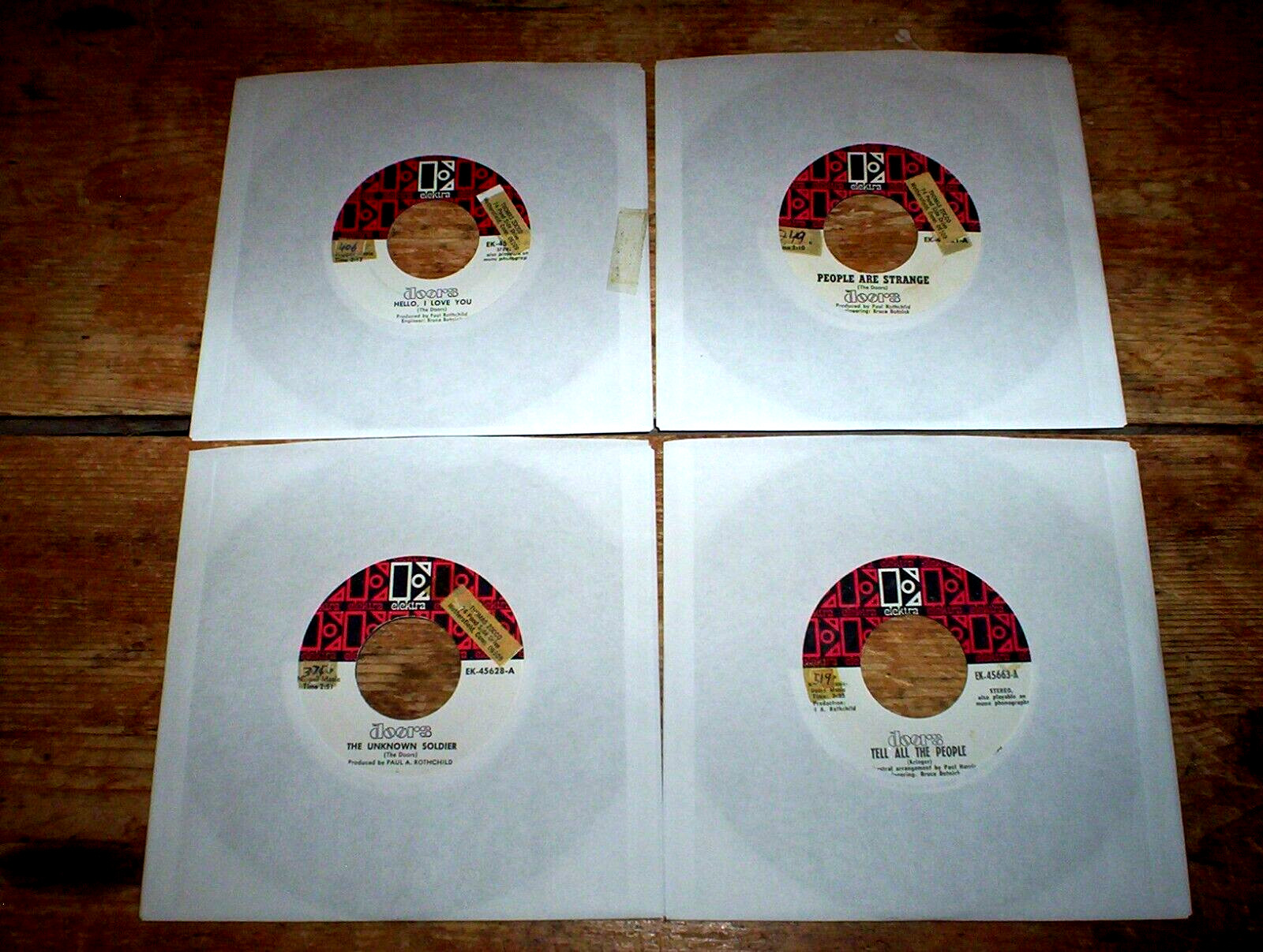 THE DOORS ( 4 ) VINYL 45 lot: TELL ALL / PEOPLE / HELLO / UNKNOWN SOLDIER vg++
