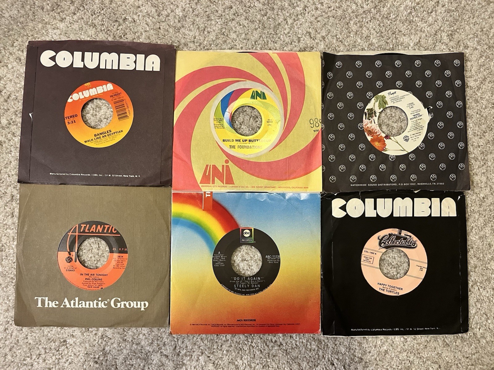60’s/70’s/80’s 7” Singles Lot (6) Company Sleeves 45RPM Prince, Steely Dan