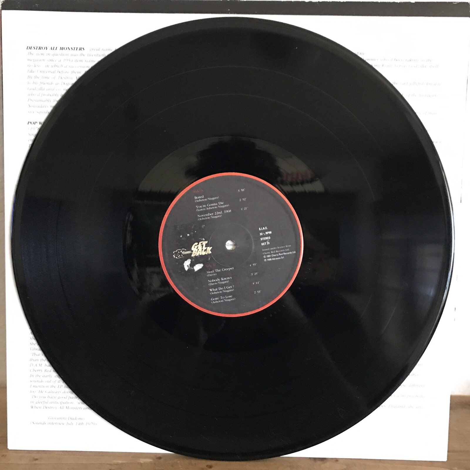 Destroy All Monsters Bored Vinyl LP Original Italian Pressing