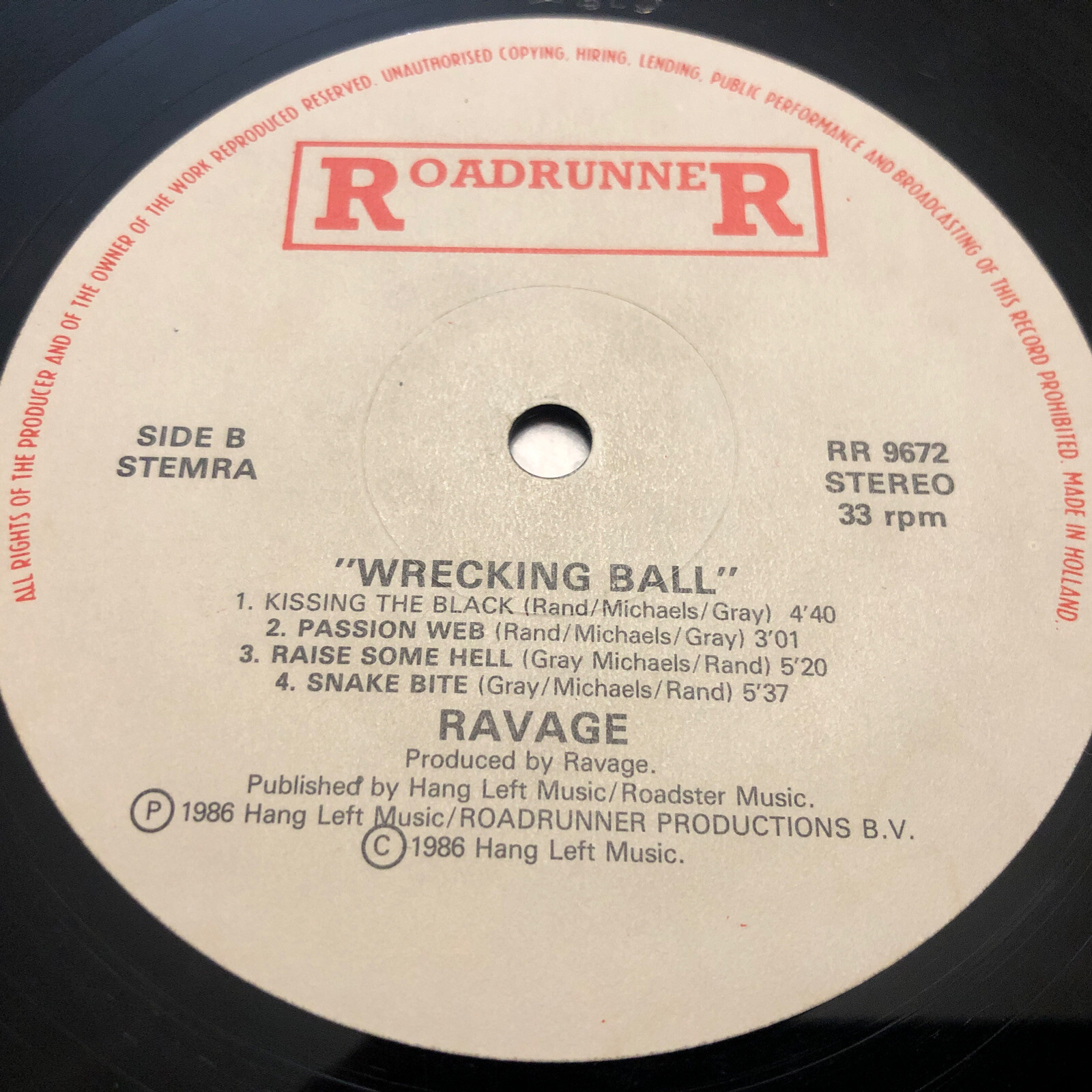 RAVAGE “Wrecking Ball” P1986 Roadrunner USA 1st – EX