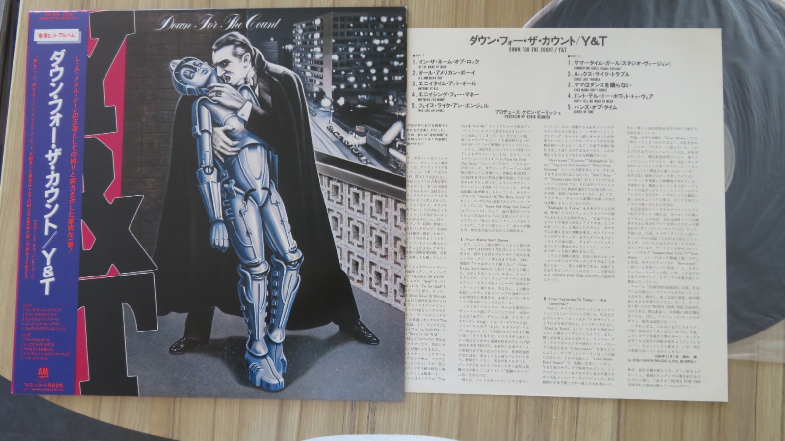 Y&T DOWN FOR THE COUNT JAPAN VINYL PRESS,OBI, INSERT + 2 SETS OF UNUSED STICKERS