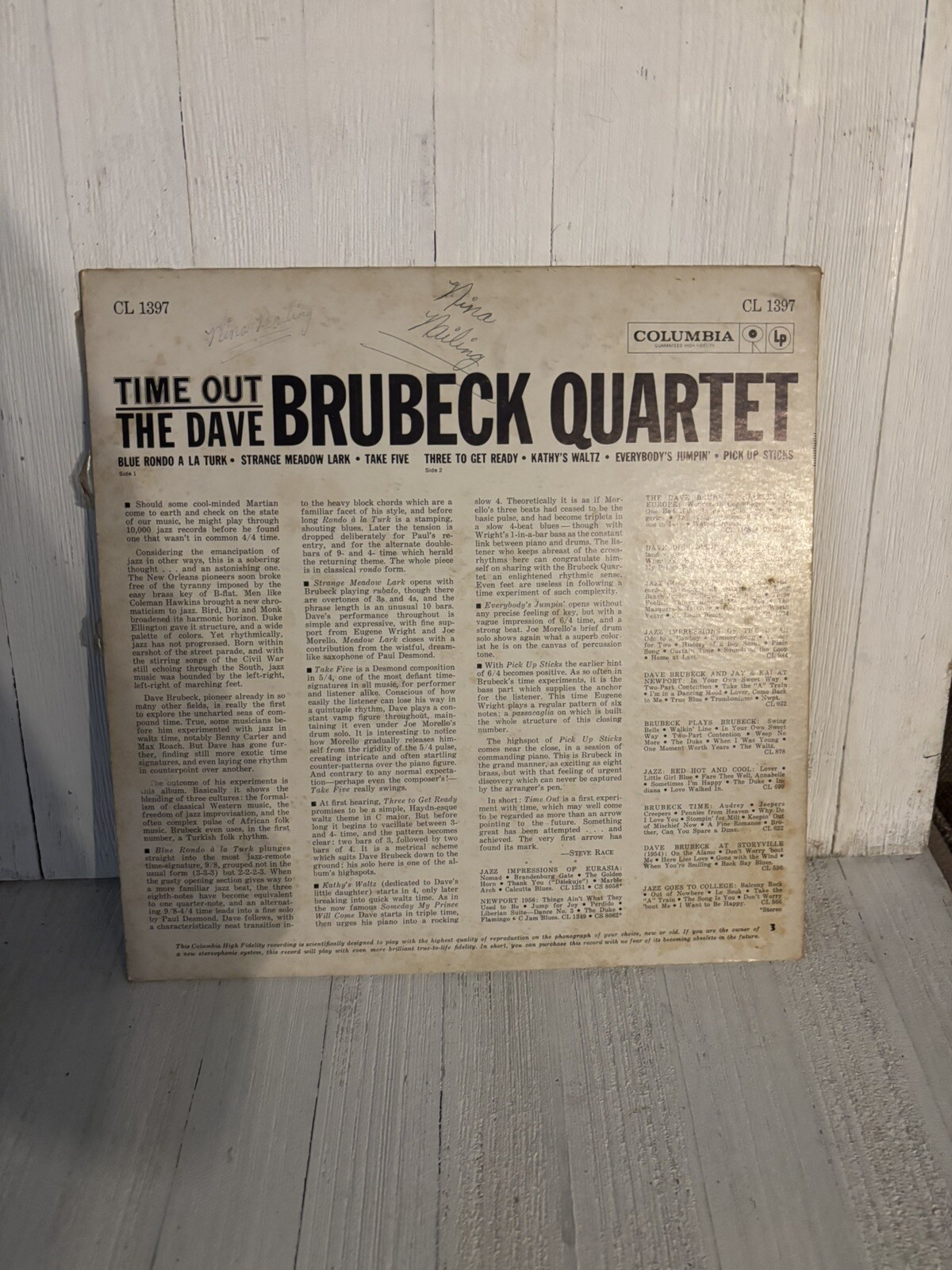 Dave Brubeck Quartet Time Out LP Record Album Vinyl 6 Eye Red Label