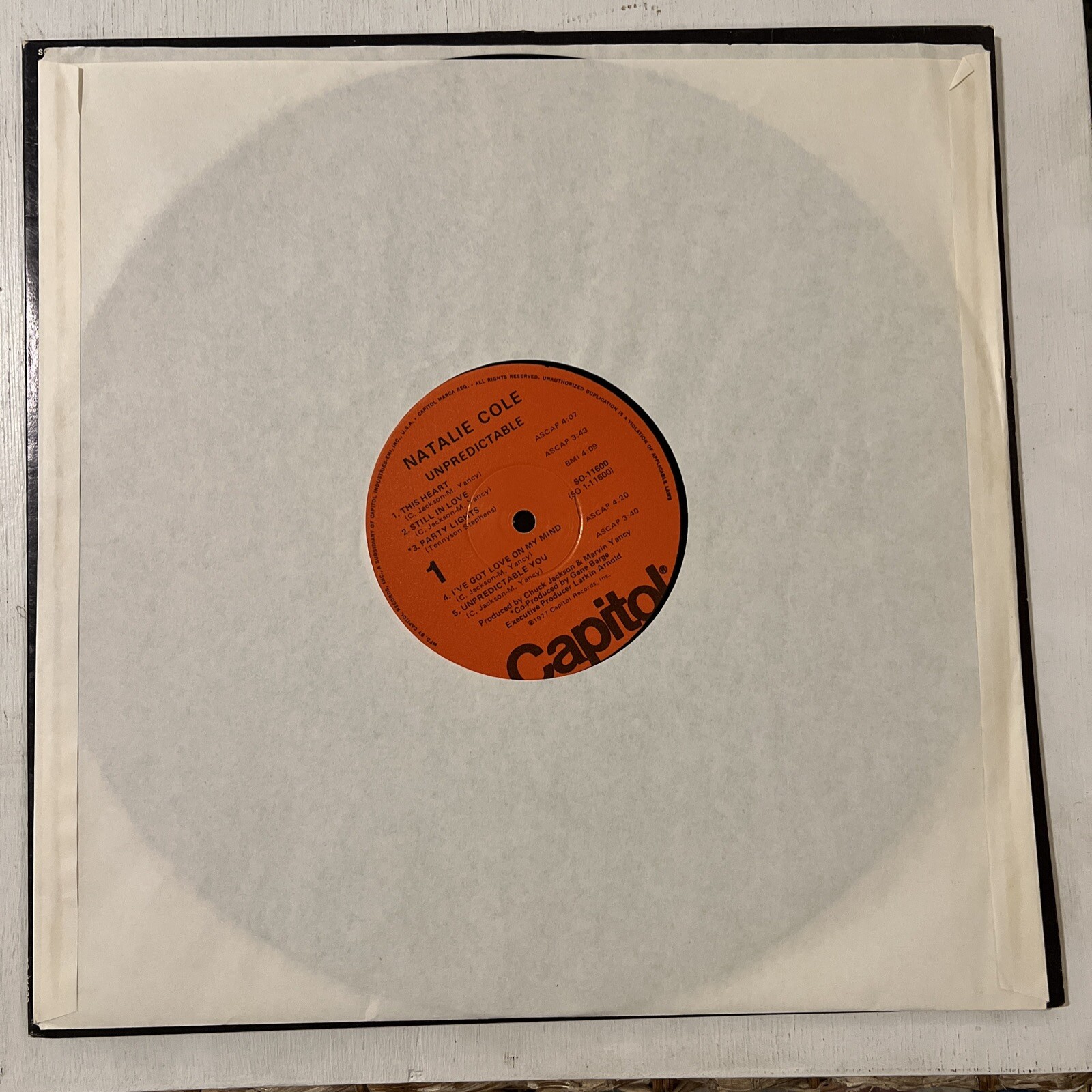 Natalie Cole Unpredictable LP 1977 Capitol Records SO-11600 VG+/VG+
