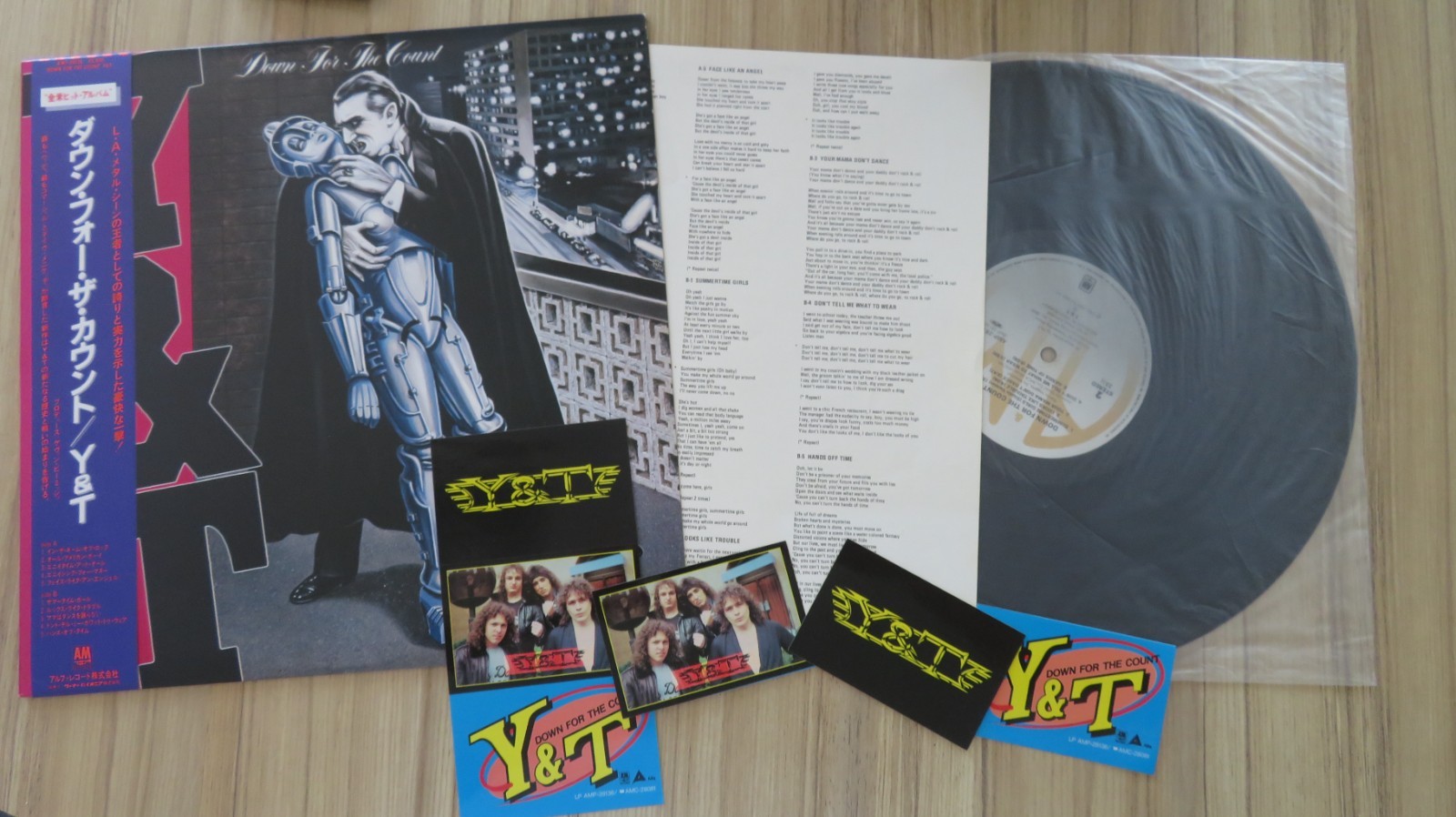 Y&T DOWN FOR THE COUNT JAPAN VINYL PRESS,OBI, INSERT + 2 SETS OF UNUSED STICKERS