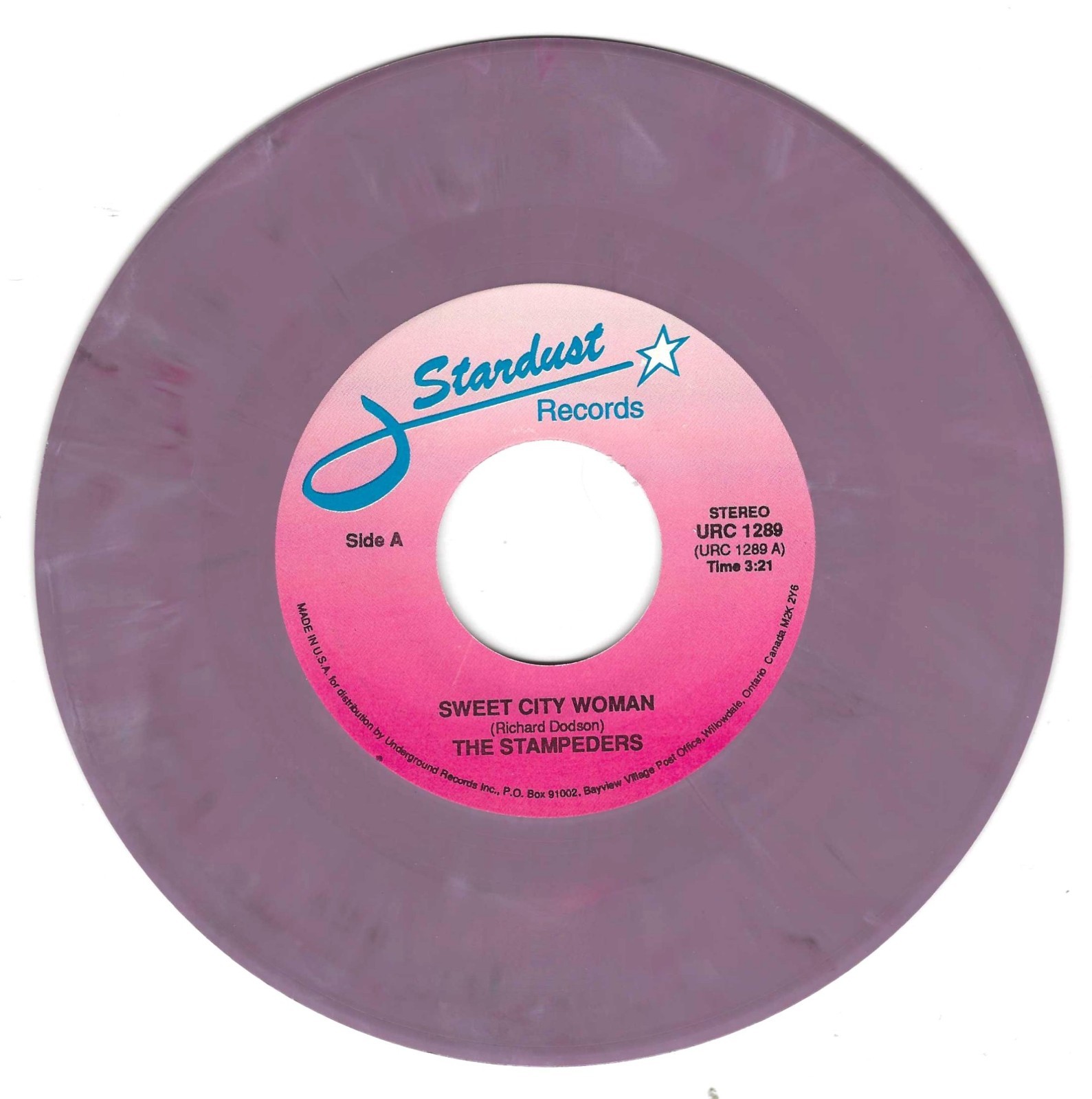M- STAMPEDERS ‘Sweet City Woman/Hit The Road Jack’ 7″ 45rpm Purple Marble vinyl