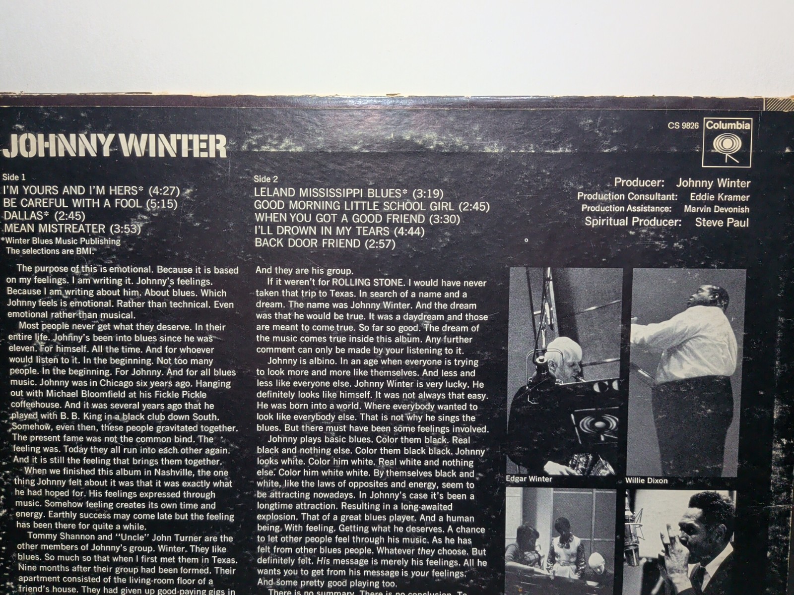 ✨VINTAGE✨Johnny Winter: Self Titled Vinyl Record Album LP Columbia CS 9826, 1969