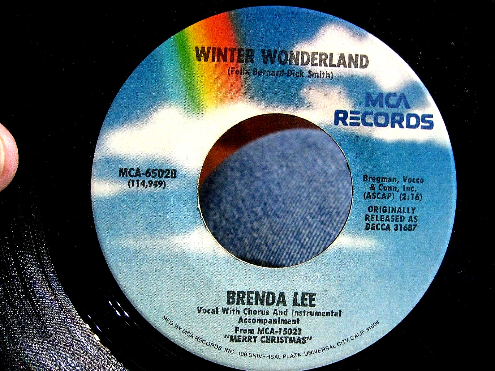 Brenda Lee 45 Jingle Bell Rock / Winter Wonderland 1980 MCA VG+ Vinyl Record
