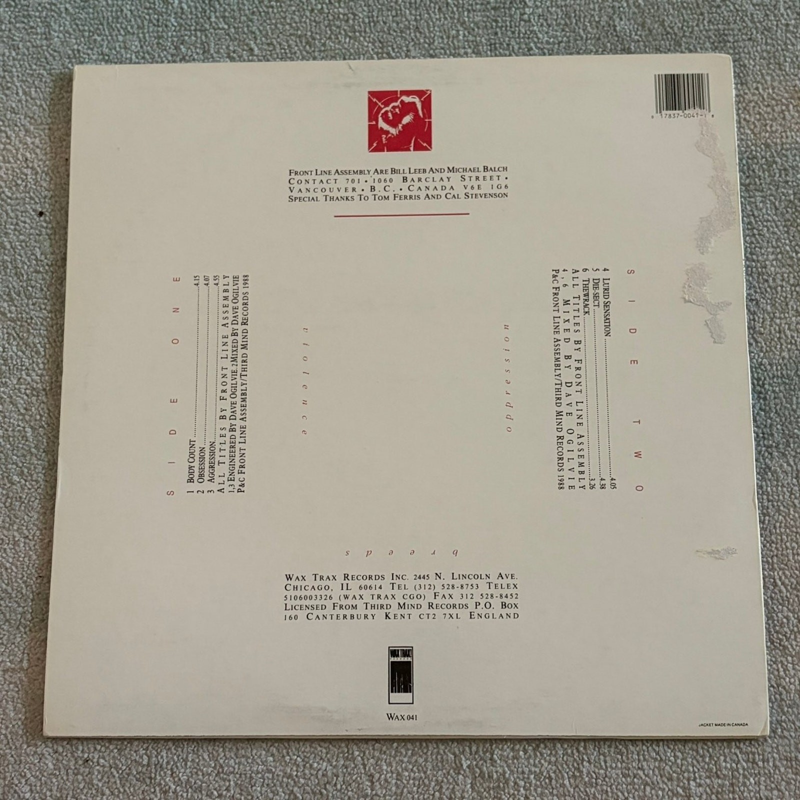 Front Line Assembly – Disorder LP Record 1988 Wax Trax! Industrial EBM 33 RPM