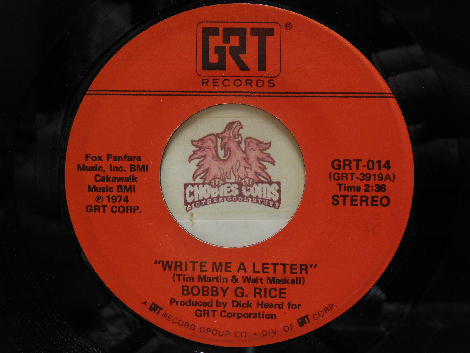 Bobby G. Rice – Write Me A Letter / Sweet Satisfying Feeling, 45 RPM EX (20C)