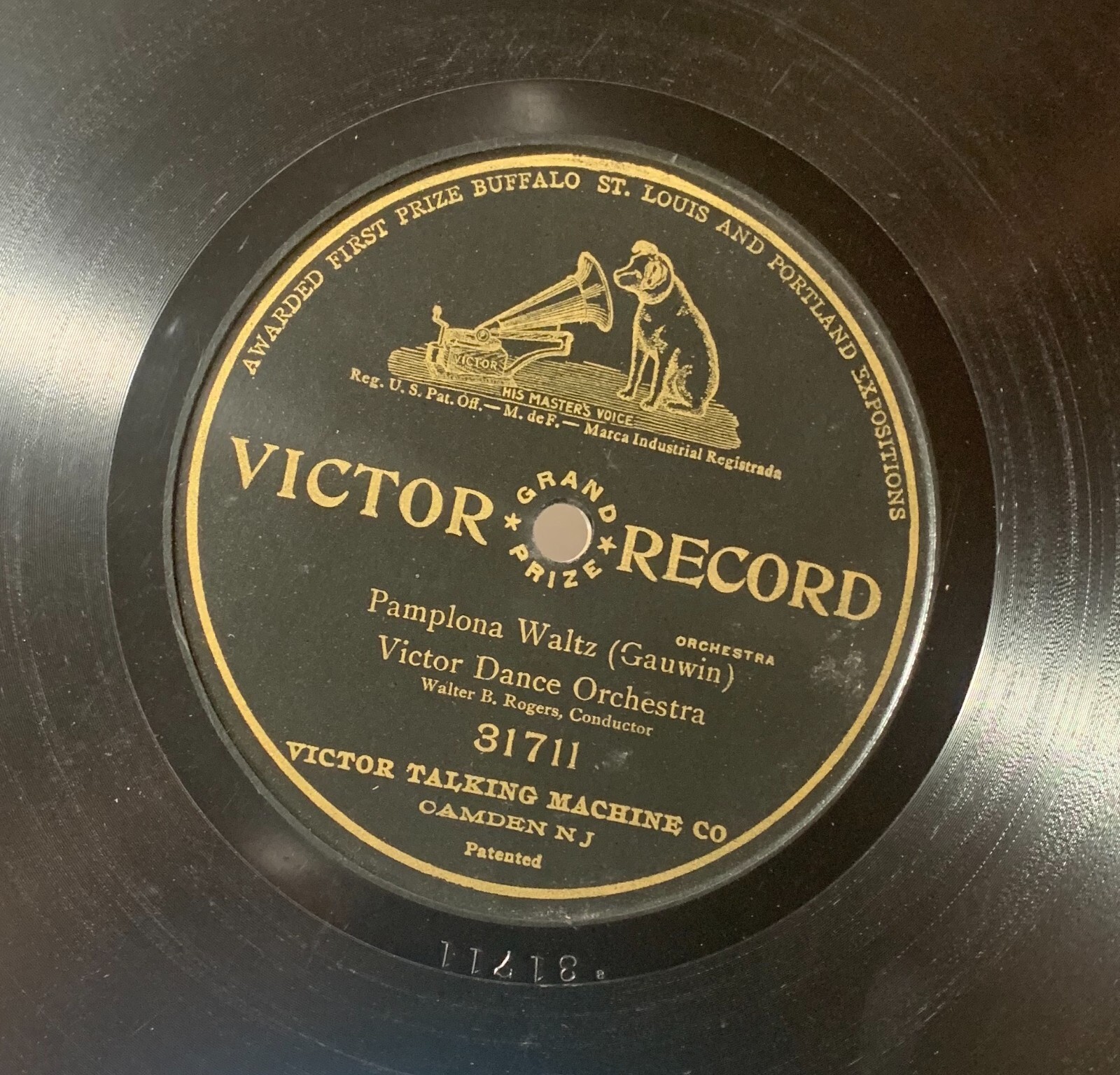 VICTOR DANCE ORCH / PAMPLONA WALTZ (GUAWIN) ONE-SIDED 78 RPM VICTOR RECORD A3