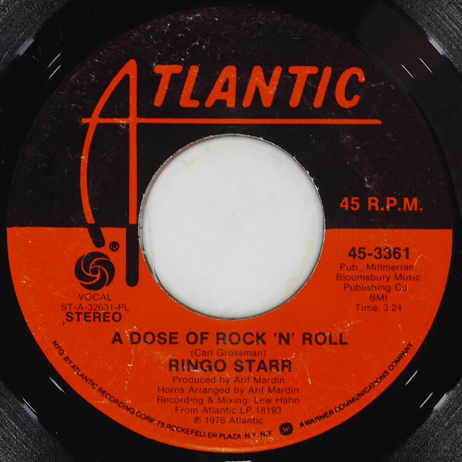 RINGO STARR A Dose Of Rock ‘N’ Roll ATLANTIC 45-3361 VG 45 RPM 1976 Pop Rock 7″