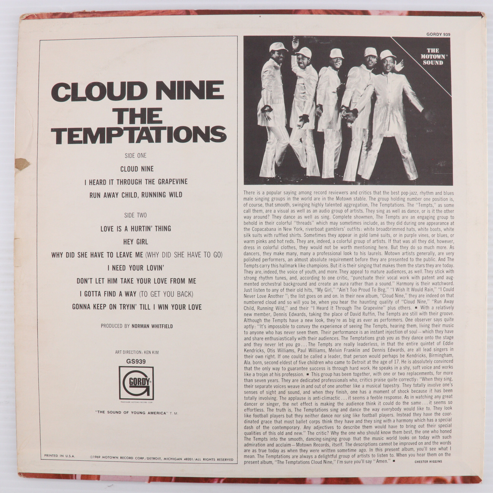 The Temptations – Cloud Nine – 1969 Stereo 12″ LP Vinyl Record Hollywood S-939
