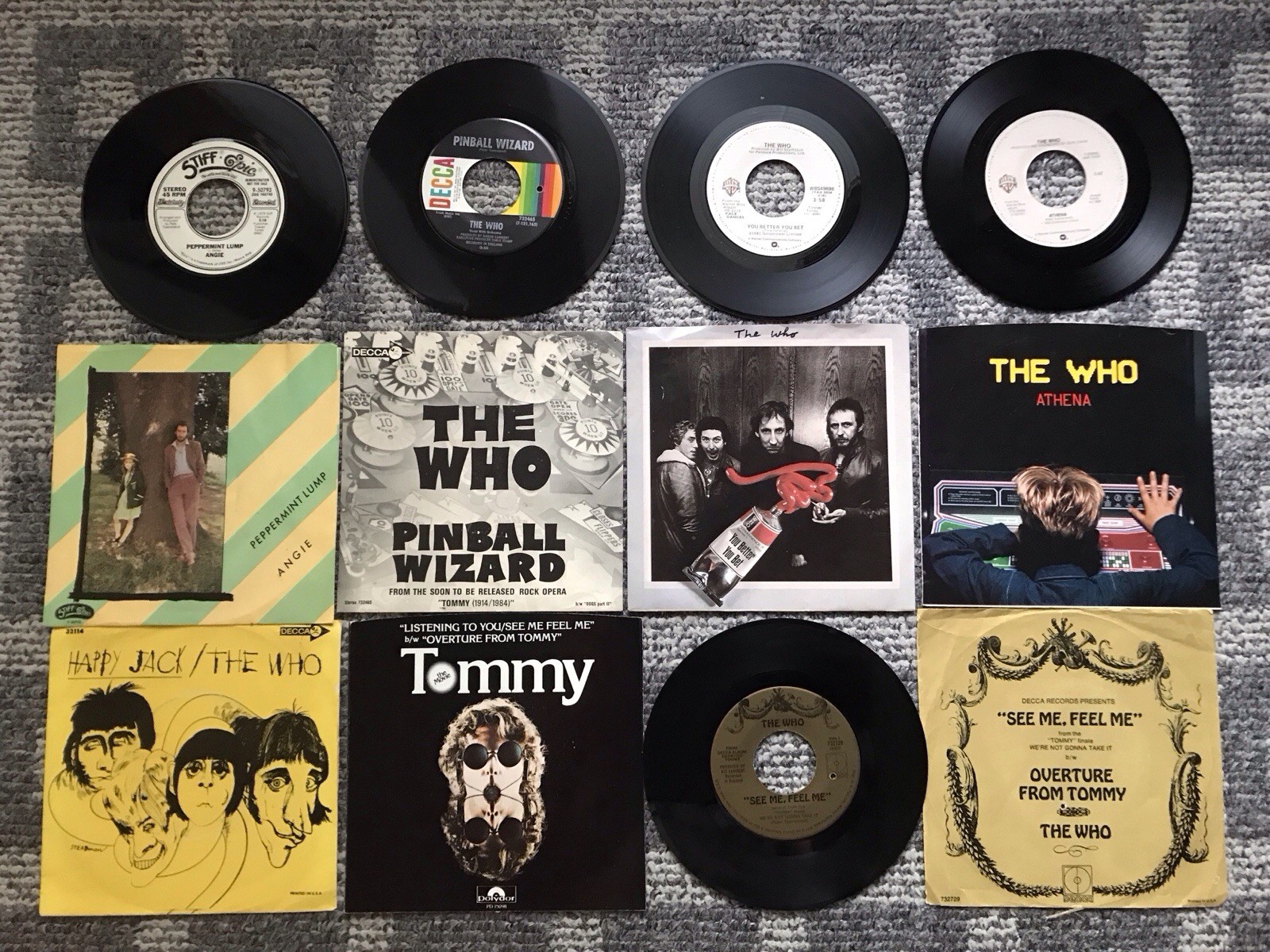 Lot of 45’s by The Who & Pete Townsend ~ 7 Picture Sleeves ~ 6 Vinyls