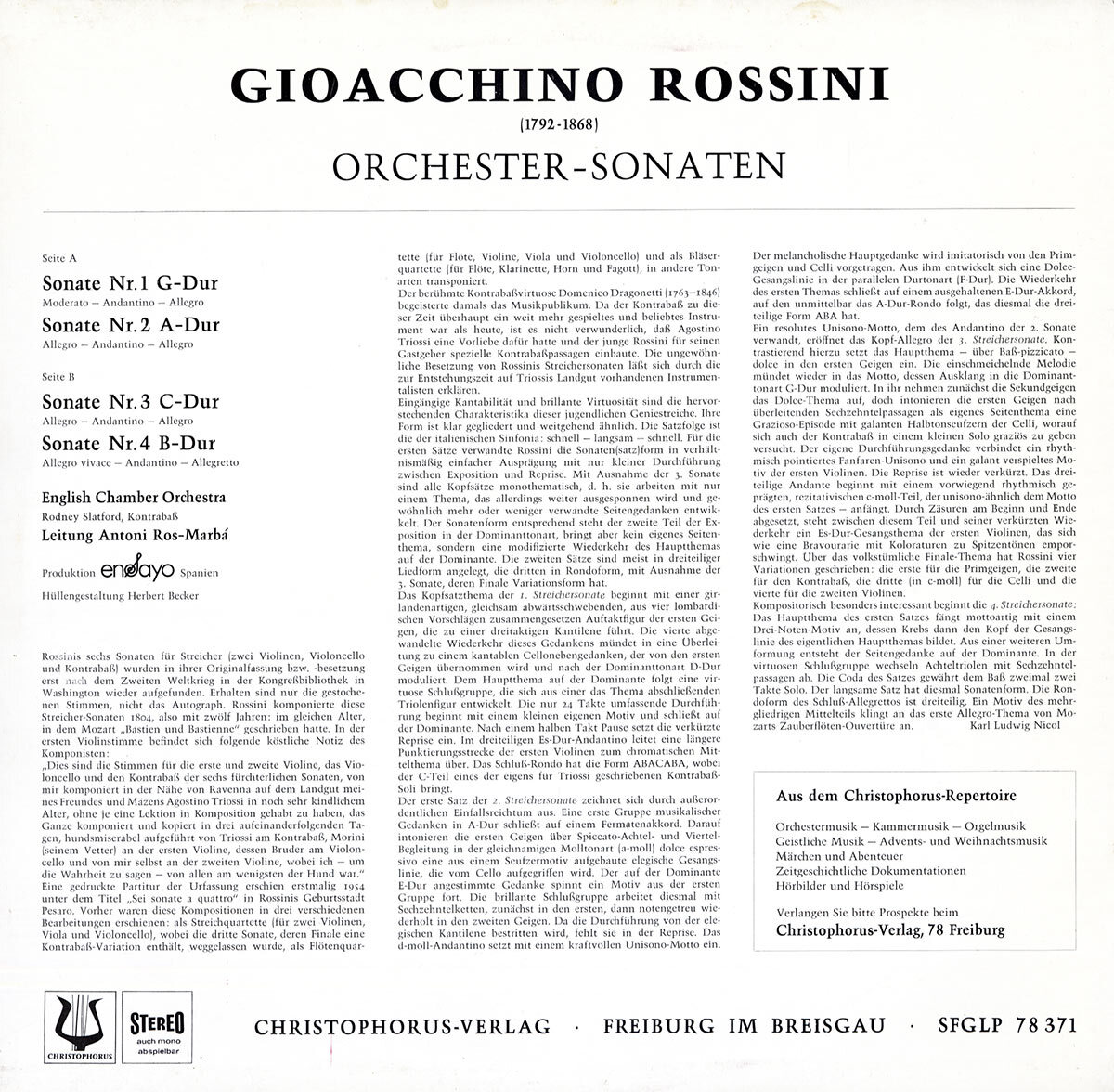 ROSSINI 4 String Sonatas ROS-MARBA English ChO SLATFORD Double-Bass SFGLP-78371