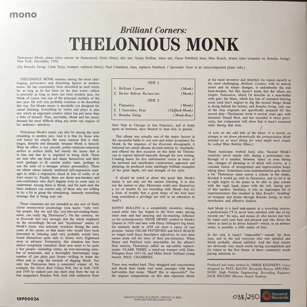 Thelonious Monk – Brilliant Corners (COLOR VINYL / NUMBERED) – JAZZ *NEW/COLOR*