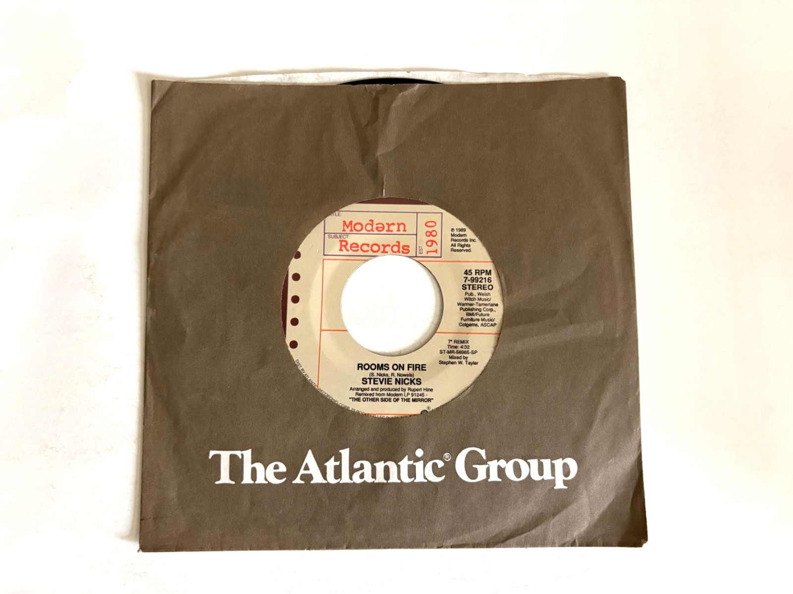 Stevie Nicks Rooms On Fire 45 RPM 1989 Atlantic Records VG+ / Exc Play Test
