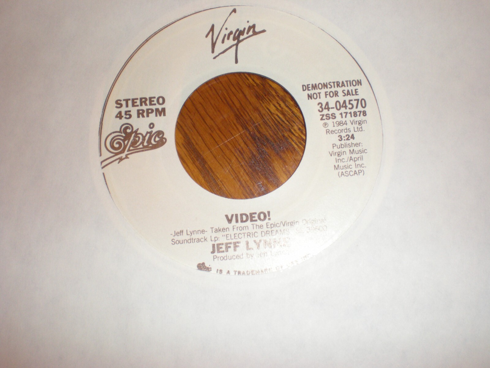 Jeff Lynne 45 Video PROMO EPIC/VIRGIN