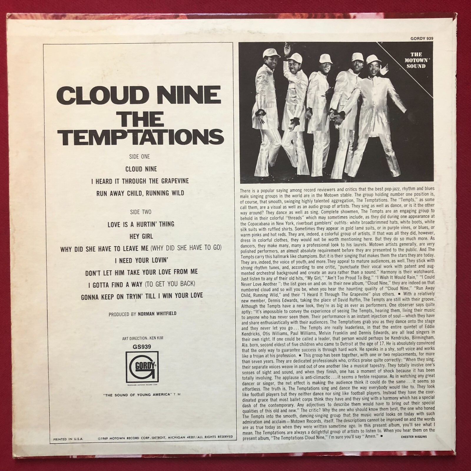 THE TEMPTATIONS ~ CLOUD NINE LP (1969) ORIG DG STEREO MOTOWN SOUL GORDY
