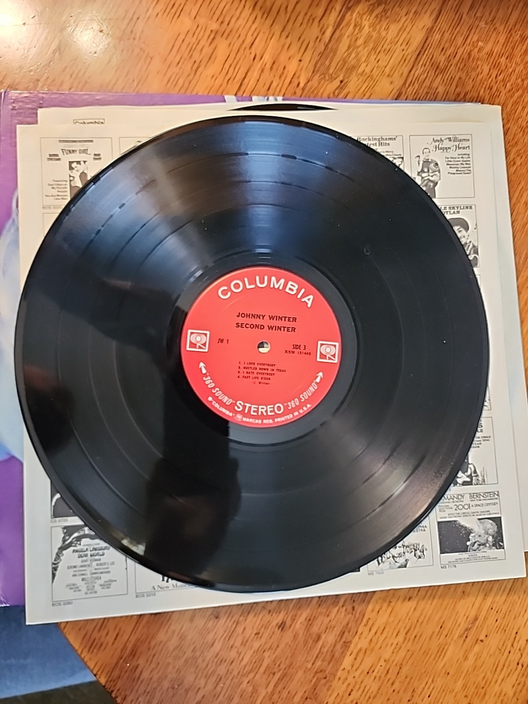 JOHNNY WINTER SECOND WINTER TWO RECORD LP WITH BLANK BACK ON SIDE FOUR