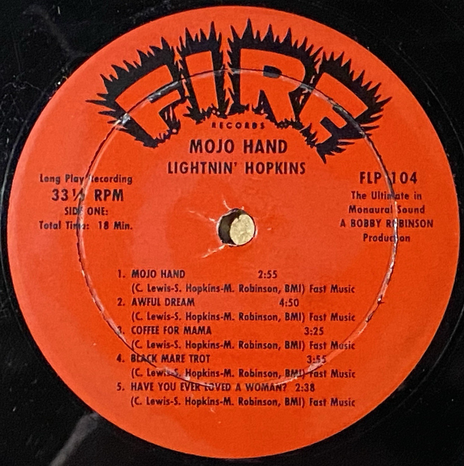 Lightnin Hopkins-Mojo Hand original 1962 Fire FLP-104 mono LP Record Texas Blues