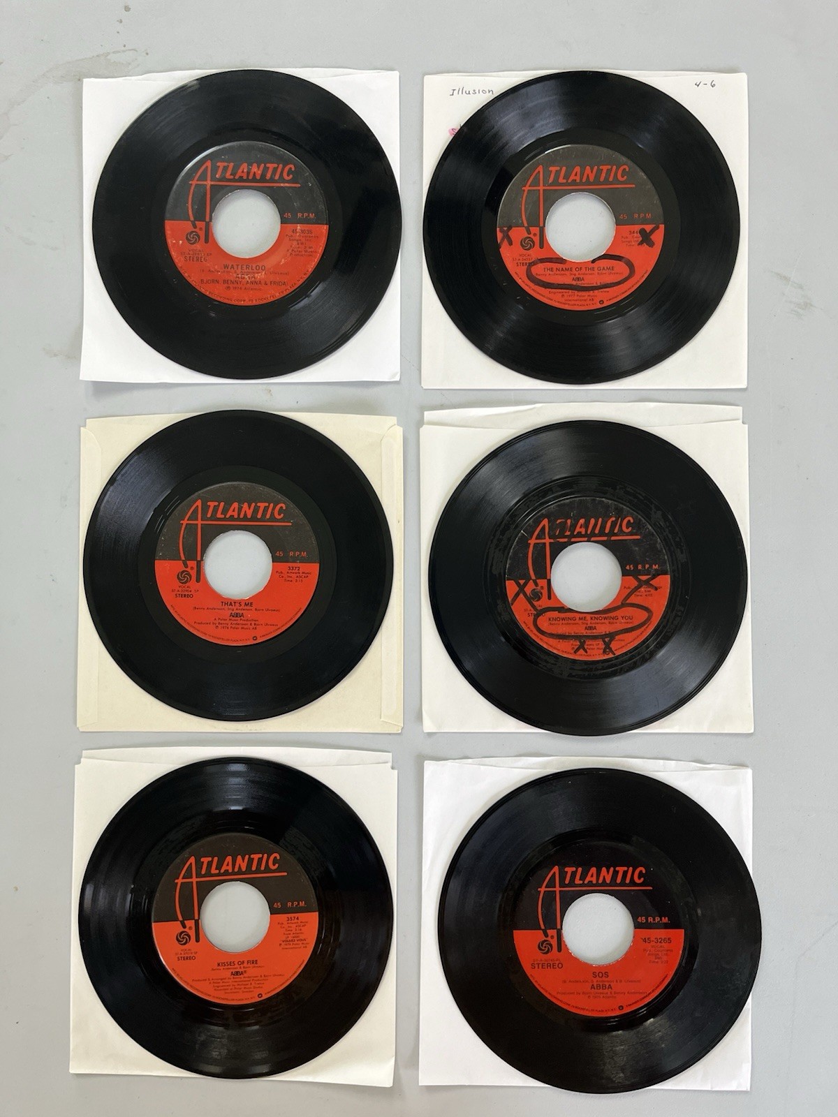 Lot of (6) ABBA 45 RPM Records – Lot #2 – Dancing Queen, Waterloo, SOS & More